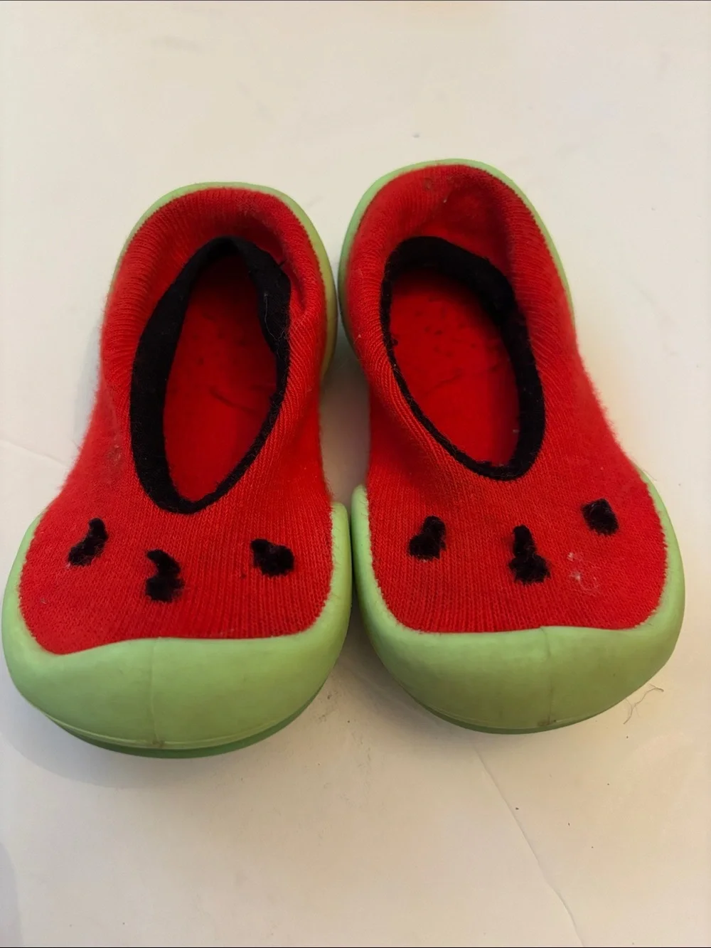 Kids Watermelon Slip-On Slippers in Red and Light Green